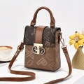 Retro monogram crossbody phone bag with brown faux leather and golden T-lock - Khaki & Coffee