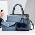 Ensemble de sacs à main rétro bleu foncé en cuir PU avec pendentif pompon feuille - 31cm x 13cm x 20cm / Bleu