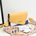 Fashionable color-block small crossbody bag with wide embroidered shoulder strap for women - Yellow