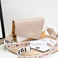 Fashionable color-block crossbody bag with wide embroidered strap in beige and yellow - Khaki