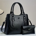 Classic black textured PU leather handbag set with tote bag and envelope clutch - Large Tote And Matching Small Bag / Black