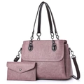 Detail of mauve tote bag and envelope pouch set with metal chain and shoulder strap - Pink