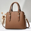 Borsa tote marrone in pelle testurizzata con manici per look da ufficio femminile - Cachi