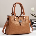 Sac à main marron tissé pour femme avec fermoir fleur en métal et poignées rondes - Jaune Terre