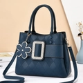 Navy blue large capacity tote bag with rhombus texture and diamond buckle - Blue