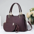 Deep purple large capacity tote bag set with floral lace pattern and gold hardware - 2Pcs Set (28x12x20cm) / Coffee
