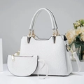 Two-piece white lace embossed handbag set with gold hardware and shoulder strap - 2Pcs Set (28x12x20cm) / White
