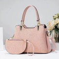 Pink lace pattern 2-piece tote bag set with detachable strap and top handle - 2Pcs Set (28x12x20cm) / Pink
