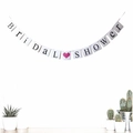 Bridal Shower party banner with black letters and pink hearts on a white background - Bridal Shower