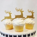 Gouden glitter rendier taarttoppers voor kerstmis desserts en feest decoraties - Rendier Taarttoppers