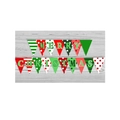 Striscione natalizio rosso e verde con pois e strisce su uno sfondo in legno chiaro - Striscione Triangolo Merry Christmas