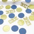 2023 Happy New Year party confetti with gold glitter numbers and navy blue round dots - Blue Gold Circle and Gold Glitter 2026 Confetti