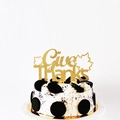 Golden glitter Give Thanks cake topper with maple leaves for Thanksgiving party - GIVE THANKS Cake Topper