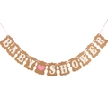 Kraft paper Baby Shower banner with white letters and pink heart for party decor - Baby Shower Pink Heart Style