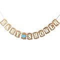 Kraft paper Baby Shower bunting with white lettering and a light blue heart for party decor - Baby Shower Blue Heart Style