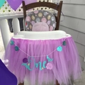 Jupe en tulle sirène violette avec bannière ONE scintillante pour chaise haute bébé - Bannière Chaise Haute Un Thème Sirène