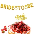 Golden glitter Bride to Be banner and cake topper set for bridal shower party decor - Bride To Be Banner