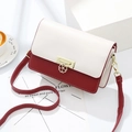 Contrast color red and white PU leather crossbody bag with golden flower buckle - Red