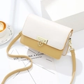 Two-tone yellow and beige small square crossbody bag with clover metal clasp and shoulder strap - Yellow