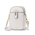 Mini crossbody phone bag in beige PU leather with double zippers and gold hardware - White