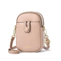 Light pink mini crossbody phone bag in soft PU leather with adjustable strap - Khaki