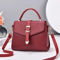 Minimalist deep red litchi texture crossbody bag with heart buckle and top handle - Burgundy