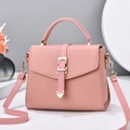 Pink minimalist litchi grain leather crossbody handbag with gold hardware decoration - Pink
