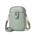 Light green minimalist vertical phone bag with adjustable strap and golden hardware - Green