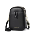 Classic black PU leather mini crossbody phone bag with adjustable strap and gold hardware - Black