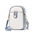Vertical crossbody bag in beige and light blue PU leather with adjustable shoulder strap - Blue and White