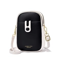 Mini crossbody phone bag in black and white leather with gold hardware and strap - White and Black