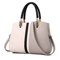 Sac à main chic bicolore beige et gris avec poignées noires et finitions dorées élégantes - Gris
