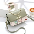 French style crossbody bag with swan lock, travel illustrations and dual shoulder straps - Hot Air Balloon Print/Dual Straps/Swan Lock / Green