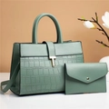 Morandi green tote bag set with crocodile embossing and golden T-clasp buckle - Green