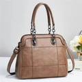 Brown leather tote bag with quilted pattern and chain handles for women's daily commute - Khaki