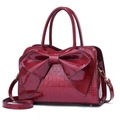 Elegante borsa a mano bordeaux con stampa coccodrillo, grande fiocco e tracolla - Borgogna