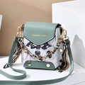 Mini mint green crossbody phone bag with husky print and silk scarf chain handle - Dog-Green