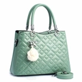 Elegant mint green quilted handbag with silver hardware and decorative pearl charm - Green