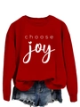 Détail du sweat rouge avec inscription blanche choose joy et point en cœur - S / Rouge Vif (Police Blanche)