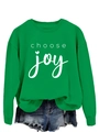 Détail de l'inscription blanche choose joy et du motif cœur sur un sweat à col rond vert - S / Vert Herbe (Police Blanche)