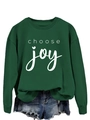 Detail of dark green crewneck sweatshirt featuring white 'choose joy' heart typography - Dark Green (White Font)