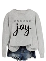 Flat lay of gray crewneck sweatshirt with choose joy print and distressed denim shorts - Grey (Black Font)