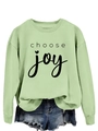 Detail view of mint green crewneck sweatshirt with black Choose Joy text print - Olive Green (Black Font)