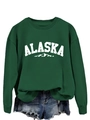 Detail of green Alaska sweatshirt featuring high-quality white letter print and mountain logo - S / Dark Green (White Font)