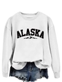 Detailed shot of white round neck sweatshirt with black Alaska print and mountain graphic - S / White (Black Font)