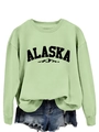 Close-up of mint green crewneck sweatshirt featuring Alaska mountain print and soft fabric - S / Olive Green (Black Font)