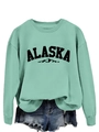 Detail of mint green crew neck sweatshirt featuring ALASKA print and ribbed collar design - S / Light Green (Black Print)