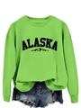 Detail of the ALASKA mountain print on neon green crewneck long sleeve sweatshirt - S / Neon Green (Black Text)