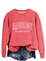 Detail of red crew neck sweatshirt featuring Radiology Technologist graphic print text - Red (White Font)