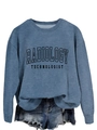 Detail of blue-grey sweatshirt with black Radiology Technologist print and denim shorts - Blue (Black Font)